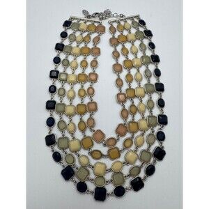 Ann Taylor 5 strand multi color layered bib choker statement necklace Earth tone